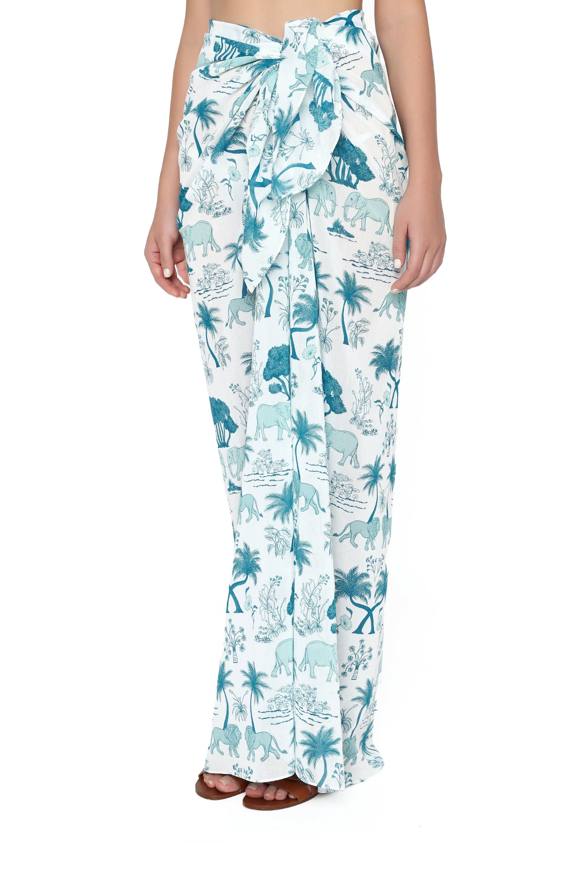 teal and white printed pareo