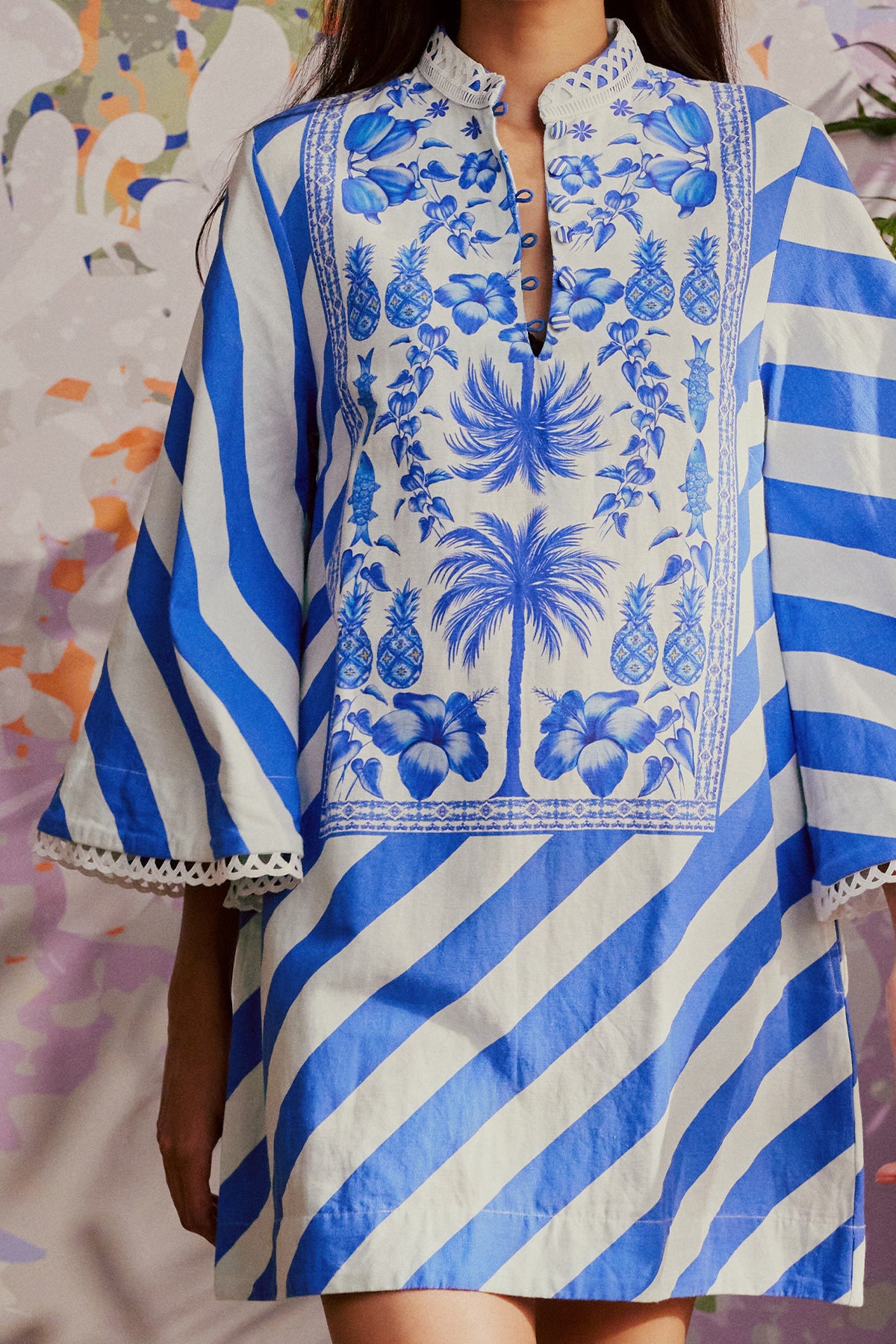 Blue Azulejos Mini Kaftan Dress