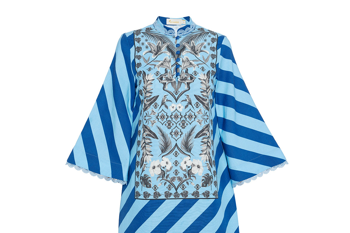 Navy Blue Azulejos Midi Kaftan Dress