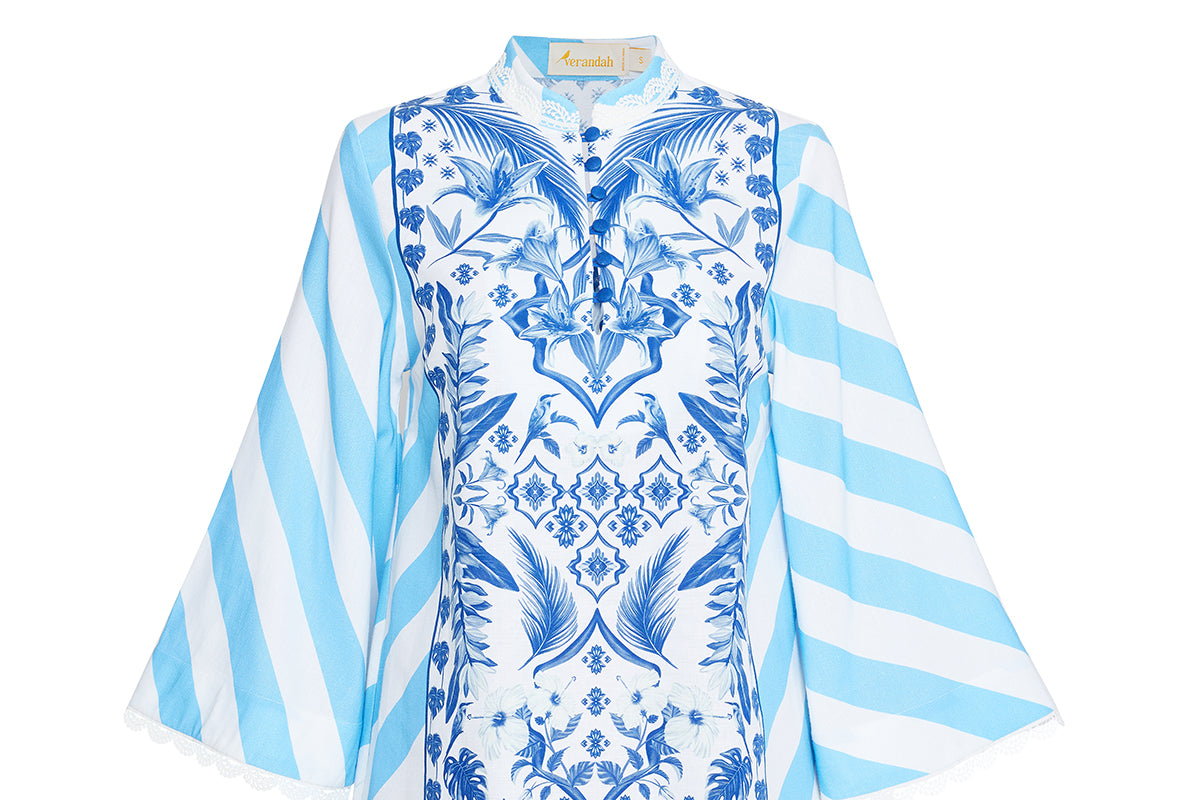 Cornflower Azulejos Mini Kaftan Dress