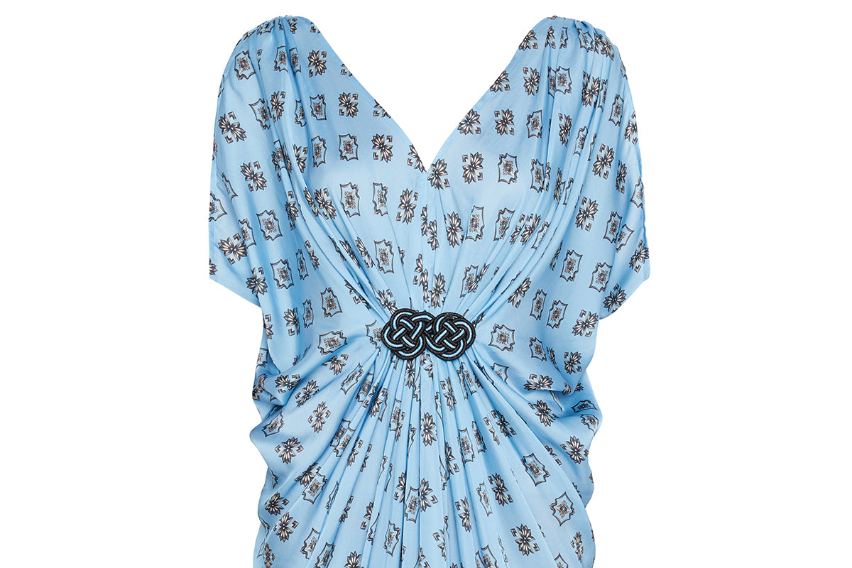 Hand Draped Silk Kaftan Mini Dress