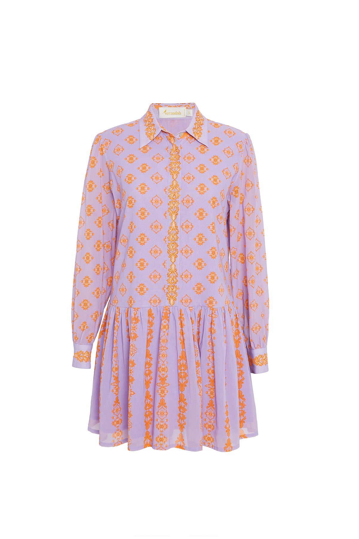Hand Embroidered Drop Waisted Mini Shirt Dress