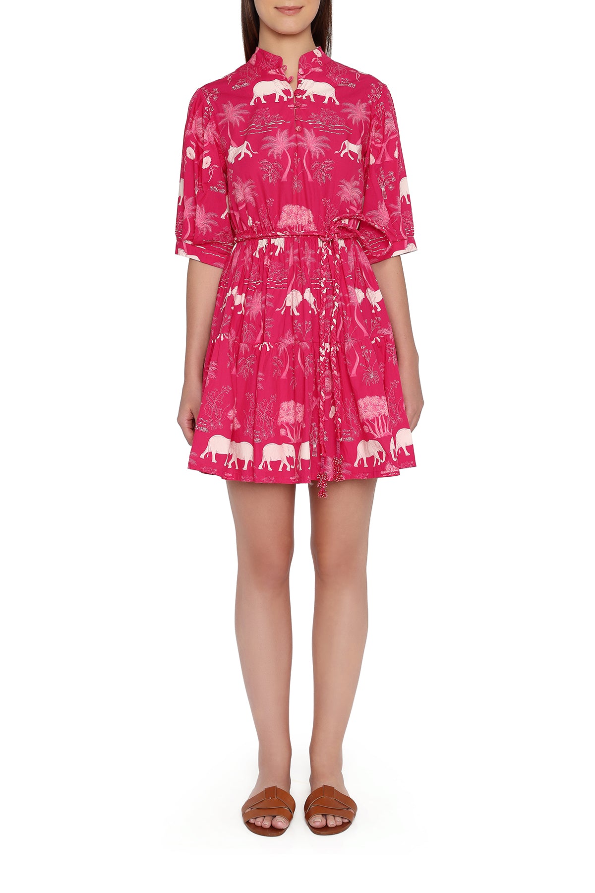 red printed dress