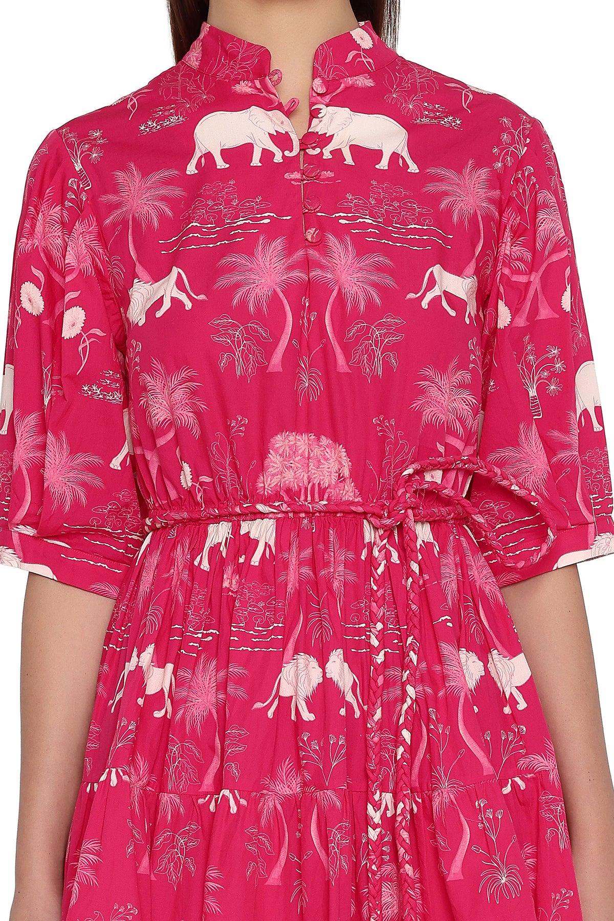 red printed dress