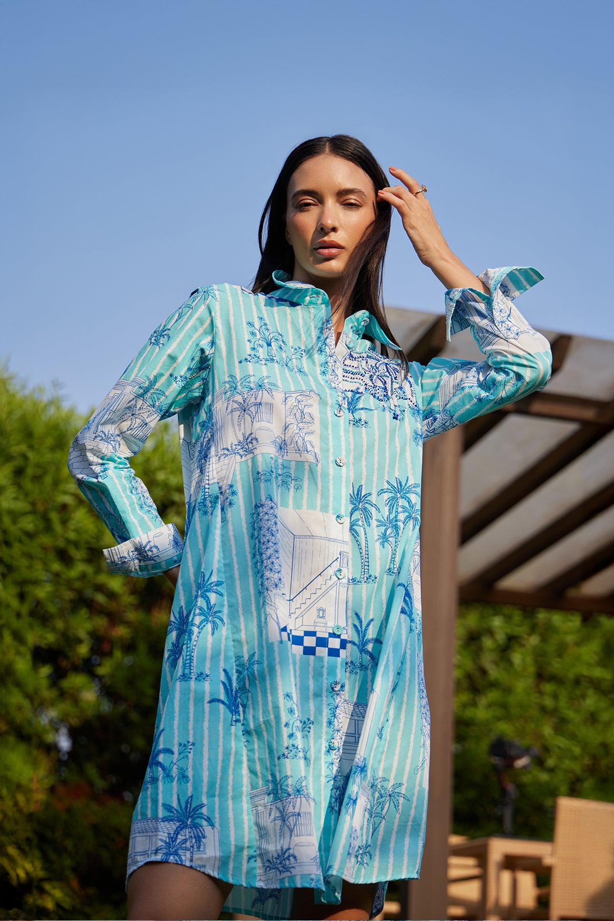 blue shirt dress