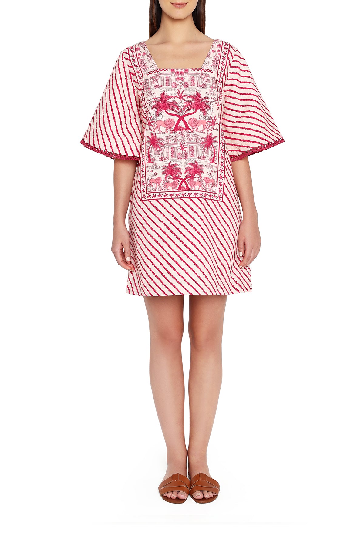 red printed dress