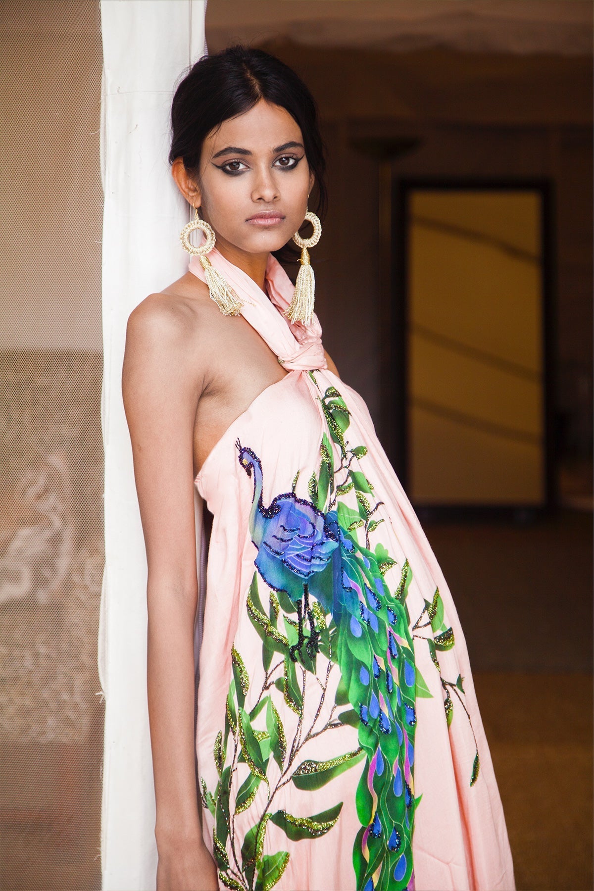 Hand Beaded Halter Maxi Gown