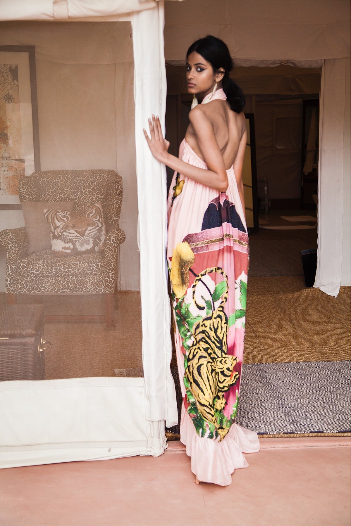Hand Beaded Halter Maxi Gown