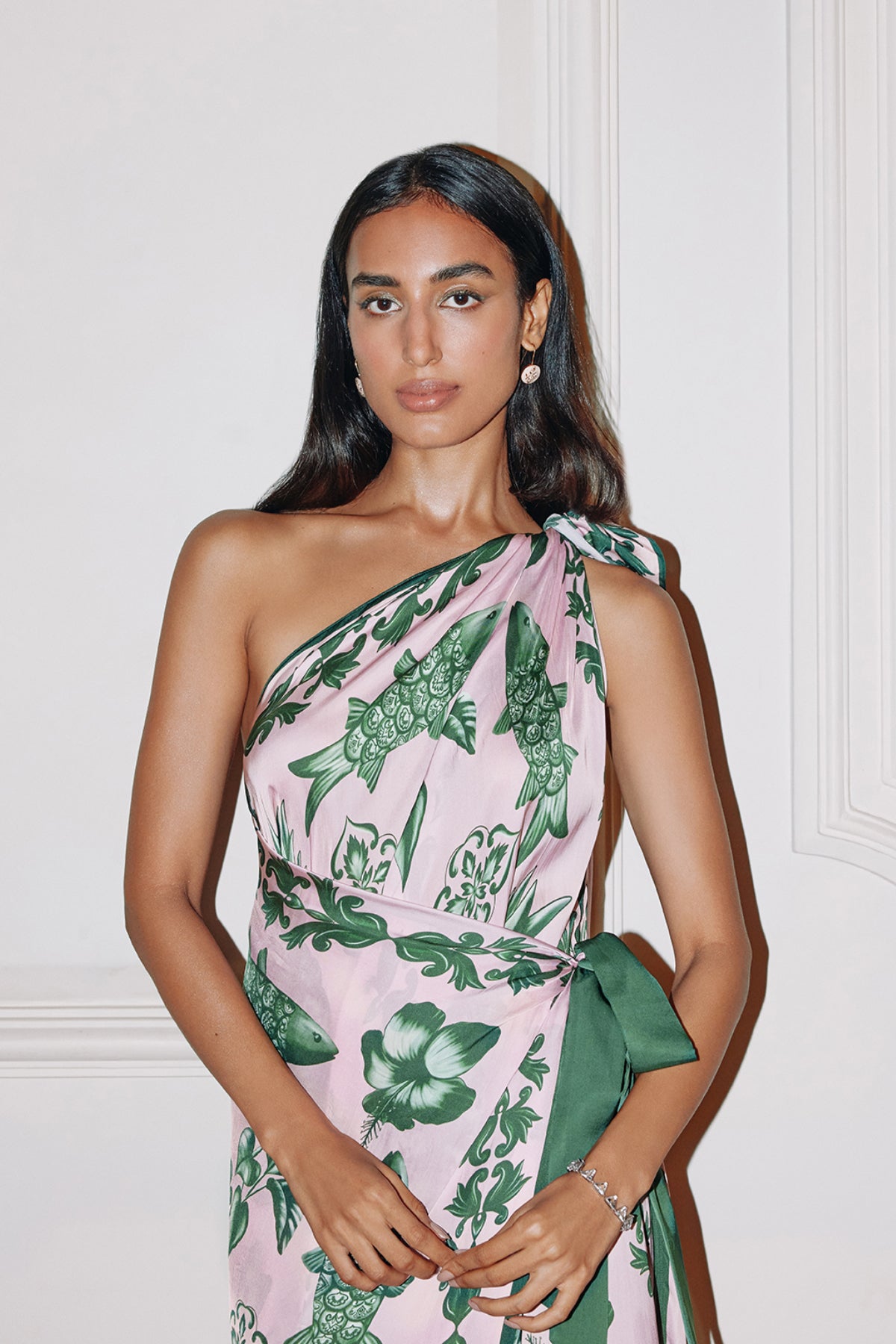 green one shoulder wrap dress Rihoas Sophisticated Sleeveless High-Slit Maxi Dress