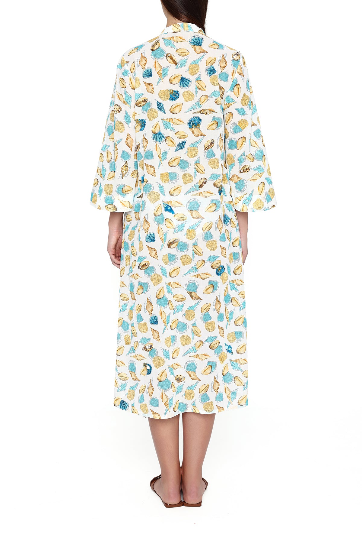 blue and white shells kimono