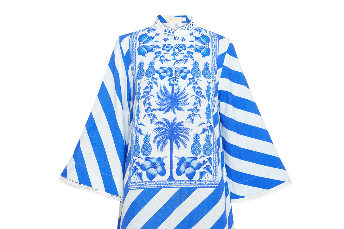 Blue Azulejos Mini Kaftan Dress