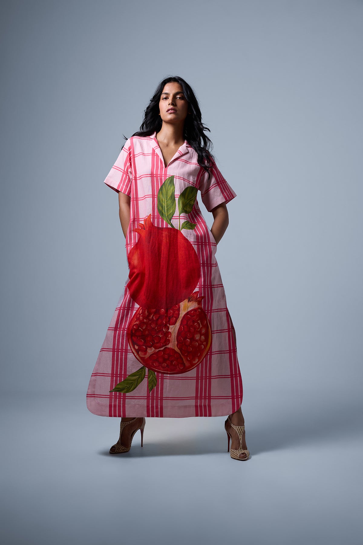 Pomegranate and checks Shirt dress