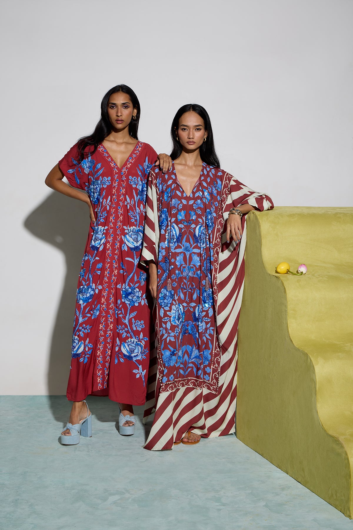 Hand Beaded Rust Floral Mono Kaftan