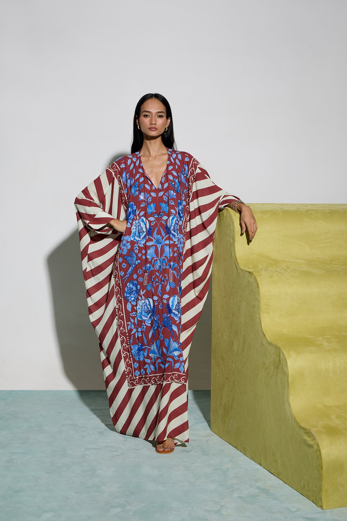 Hand Beaded Rust Floral Mono Kaftan