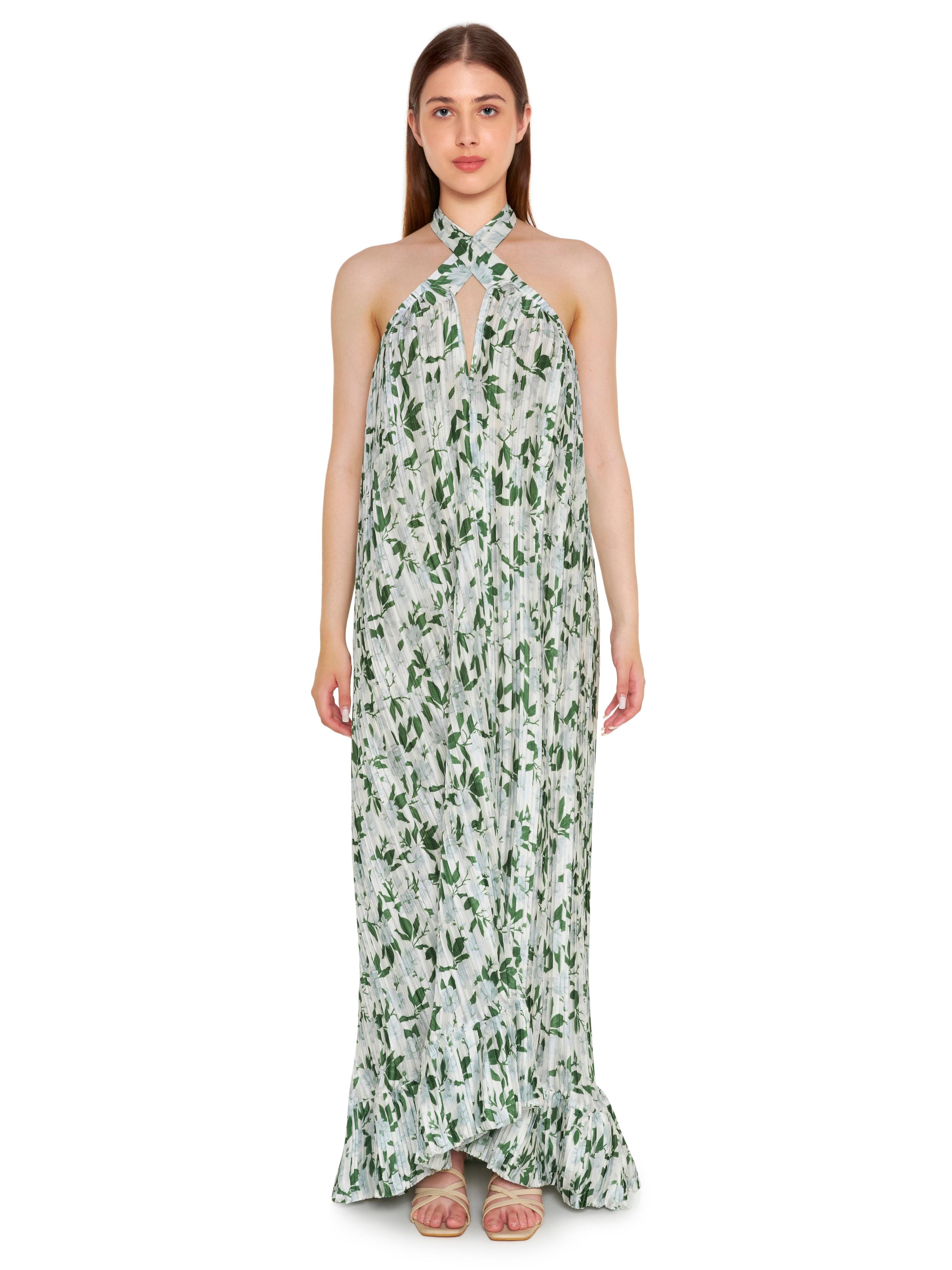 Cross Front Plisse Gown