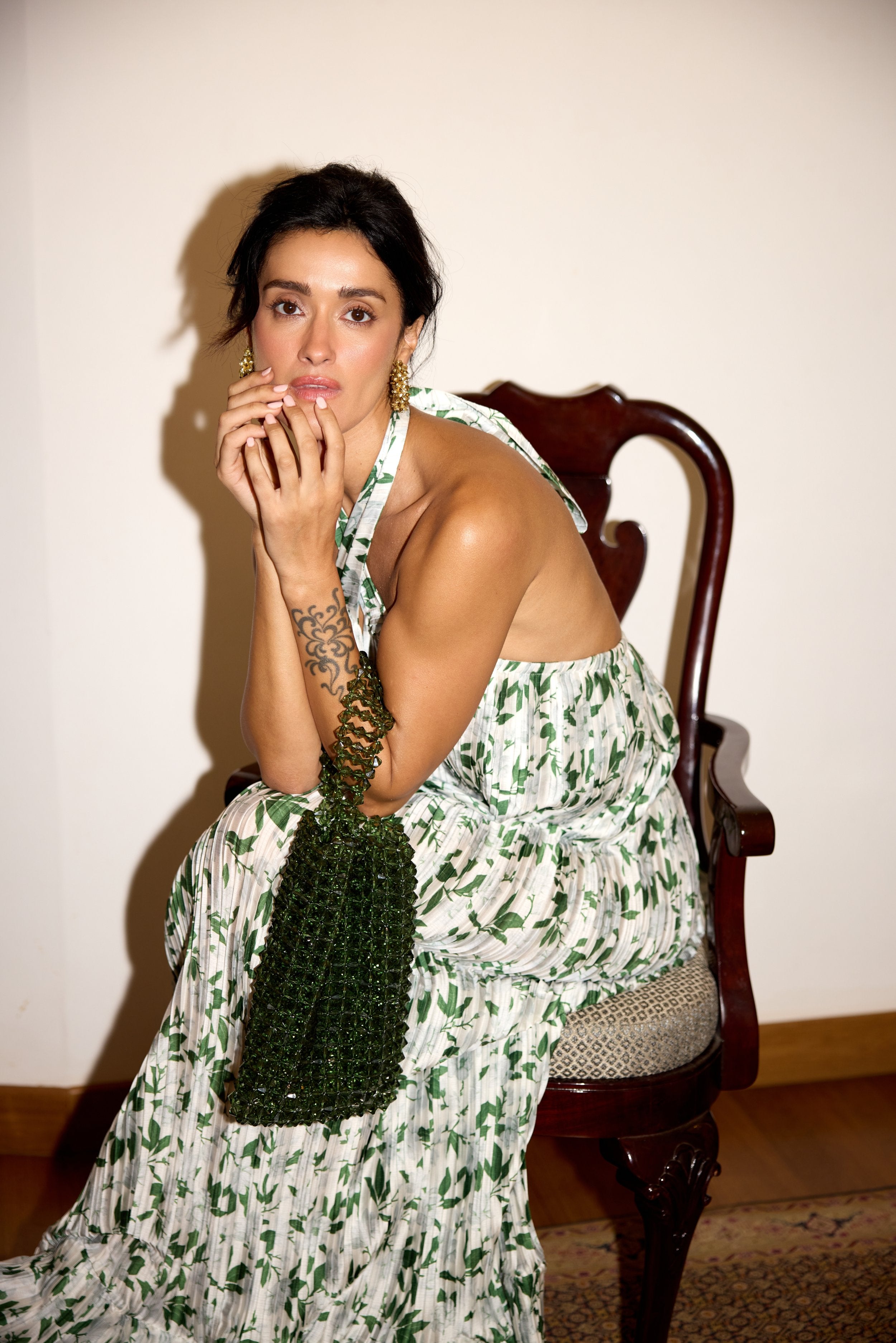 Cross Front Plisse Gown