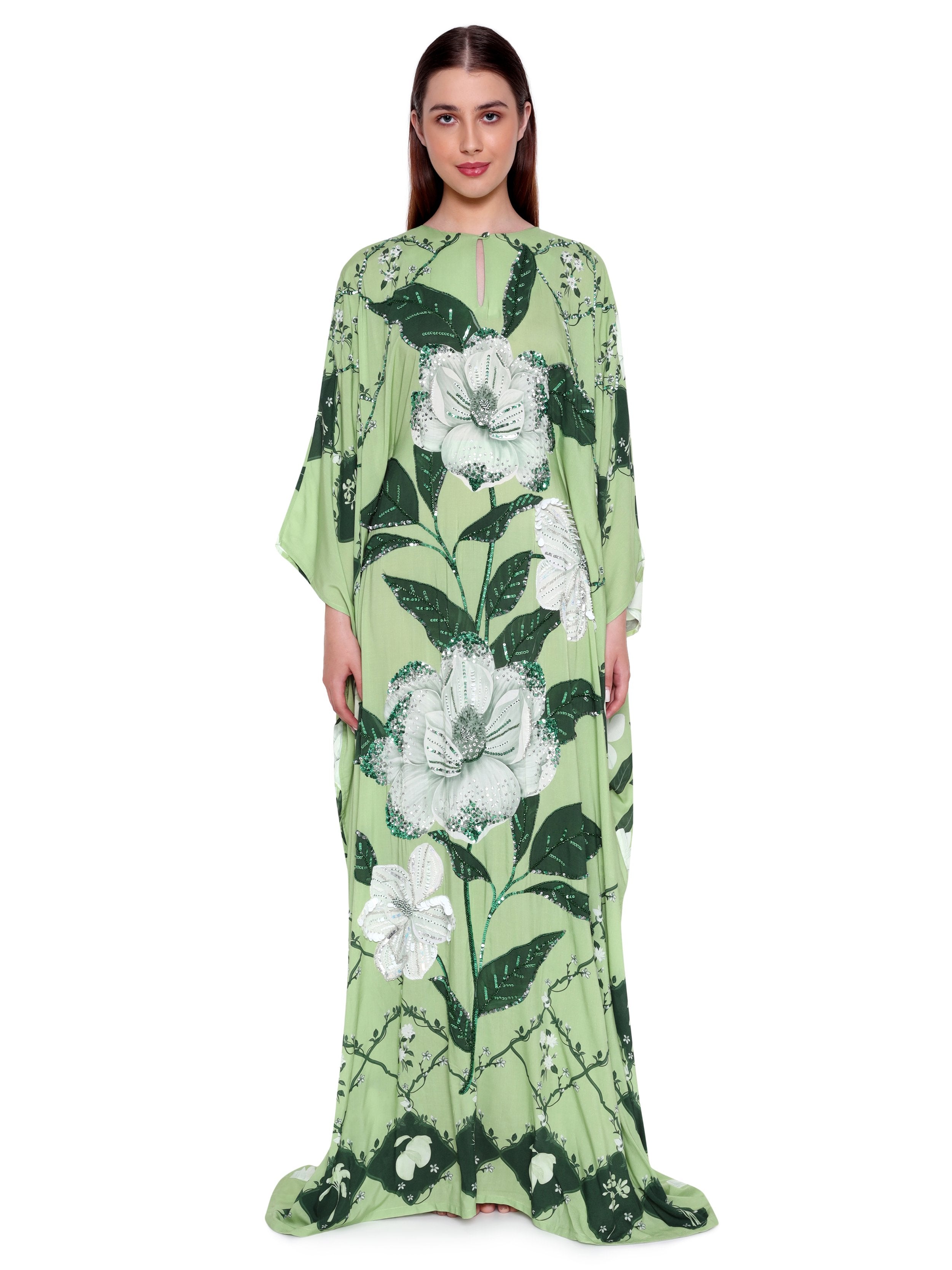 Hand Beaded Magnolia Tie-up Kaftan Dress