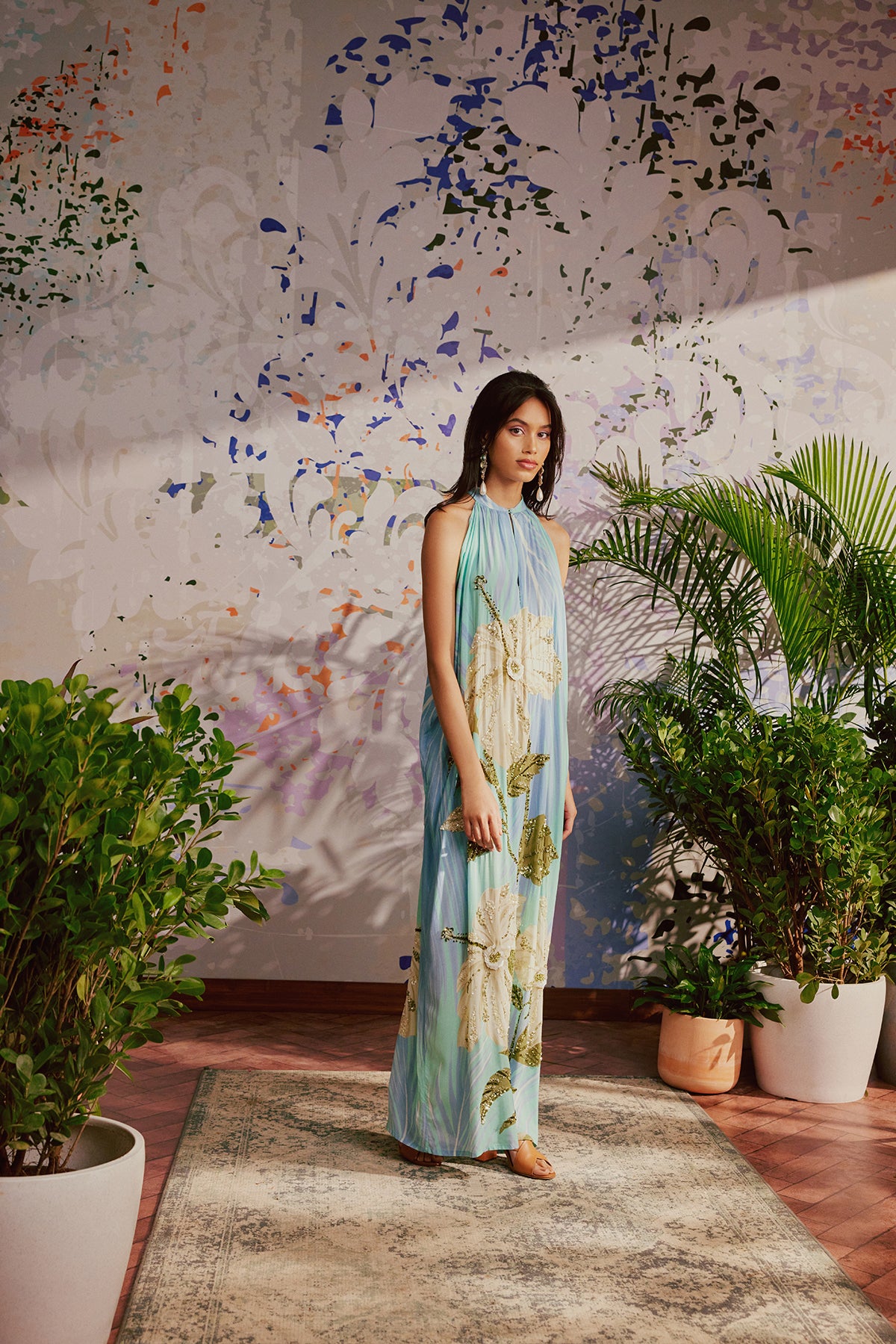 Hand Beaded Hibiscus Sunset Maxi