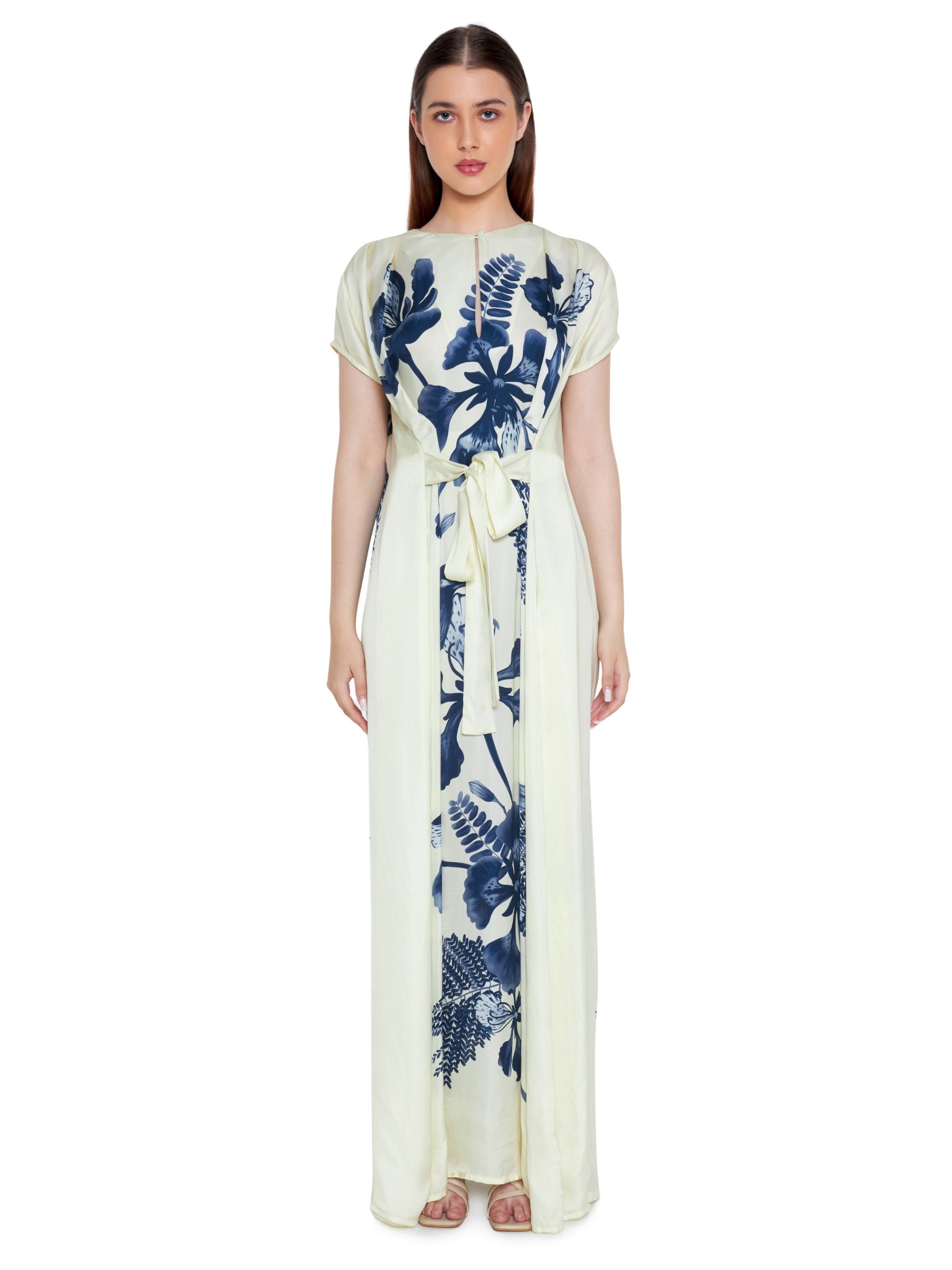 Hand Draped Gulmohar Tie-up Kaftan
