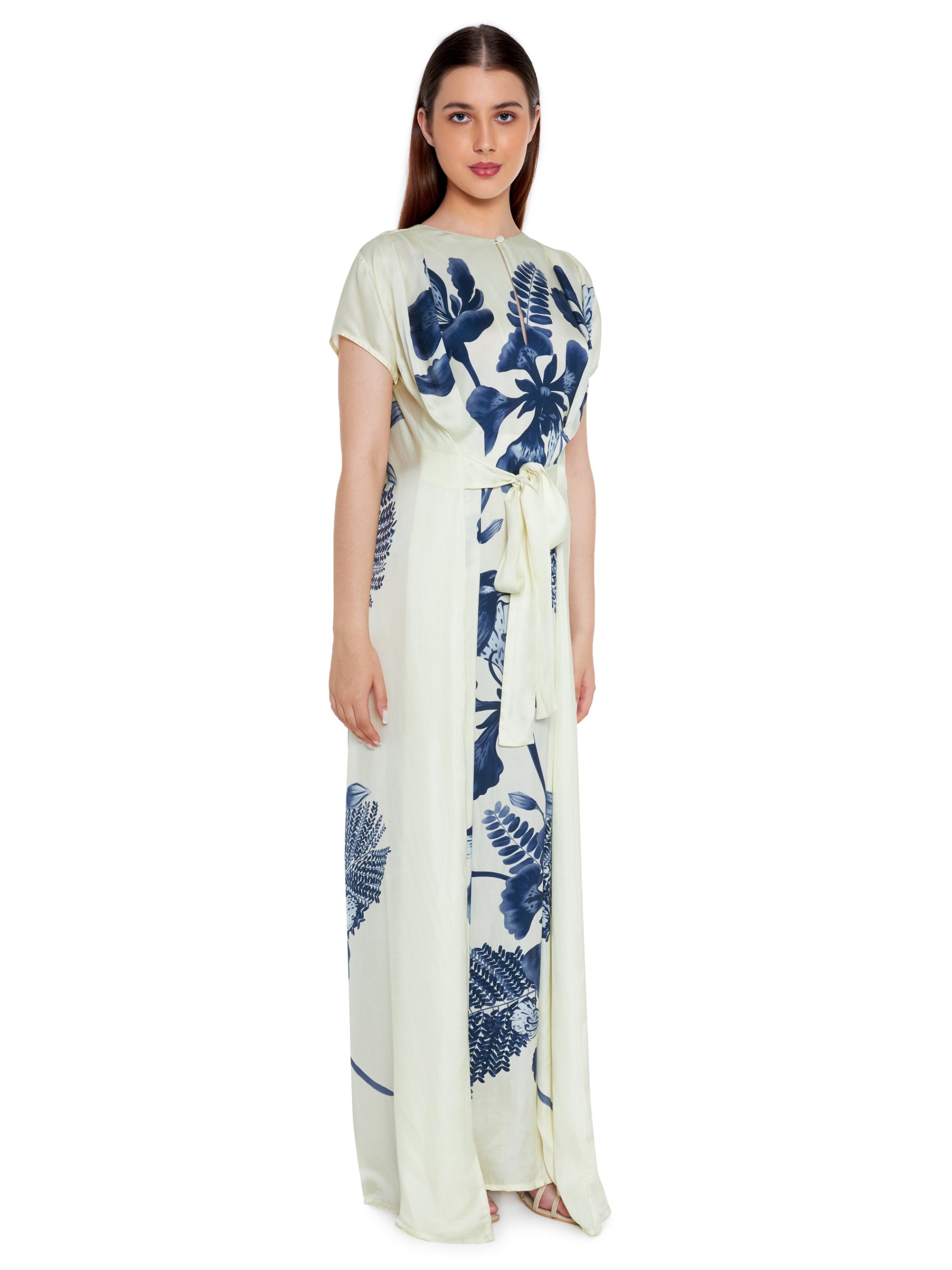 Hand Draped Gulmohar Tie-up Kaftan
