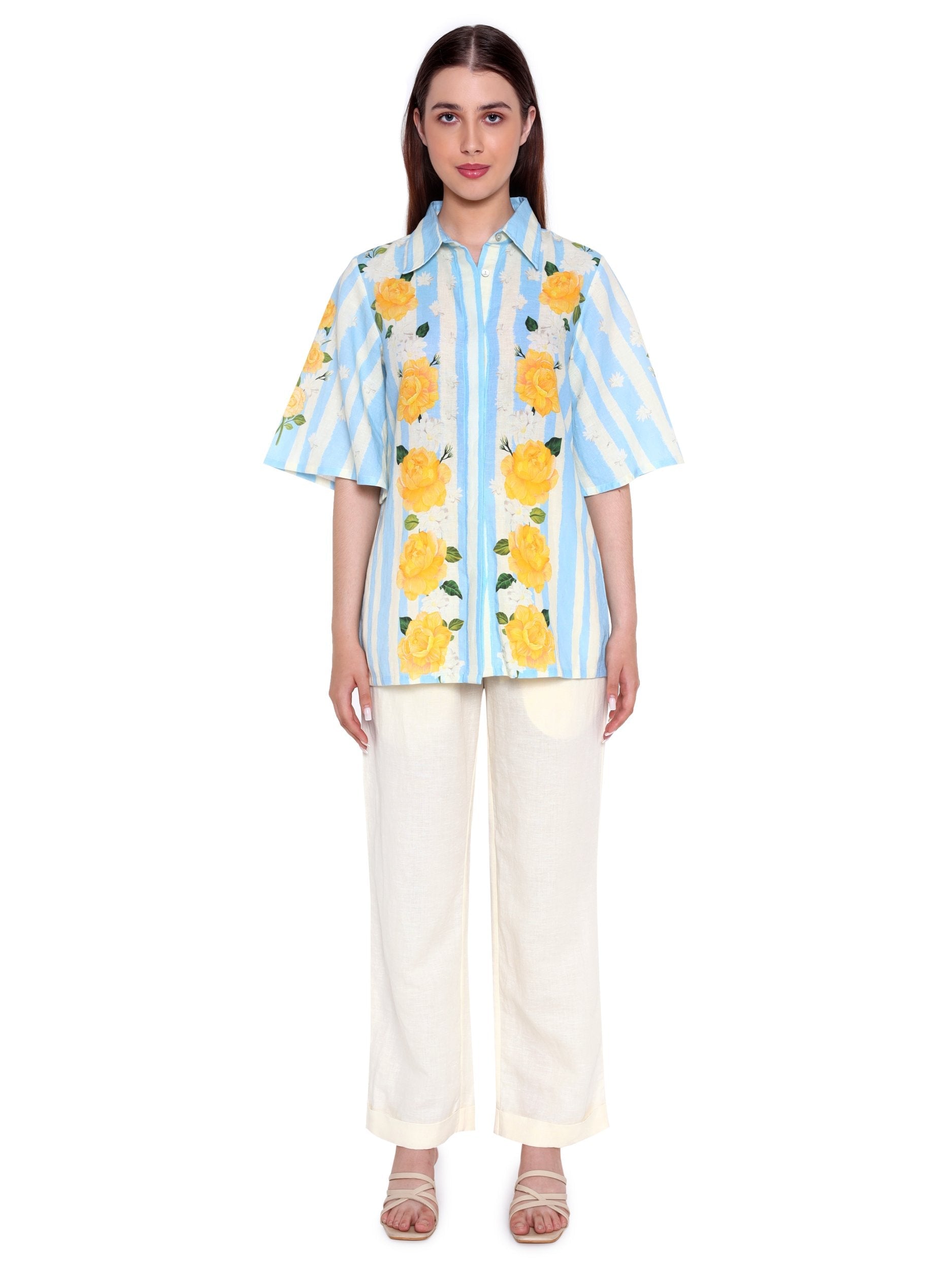 Blooming Roses and Stripes Shirt