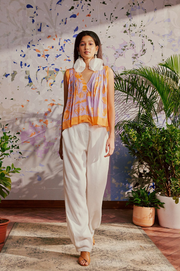 lilac rust printed blouse