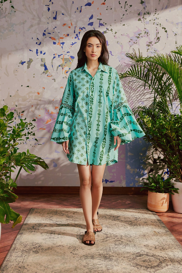 aqua green ornate dress