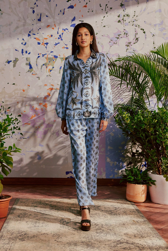 Blue and grey tropical co ord set