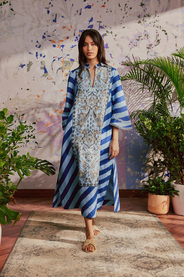 blue printed kaftan dress