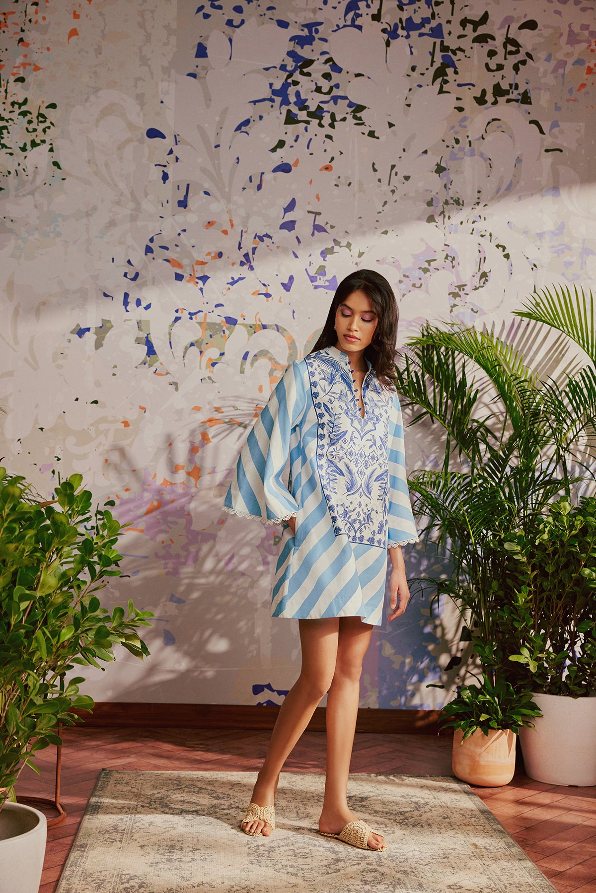 Cornflower Azulejos Mini Kaftan Dress