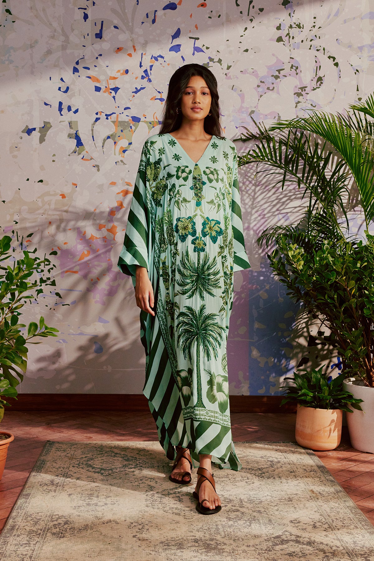 Hand Beaded Azulejos Kaftan