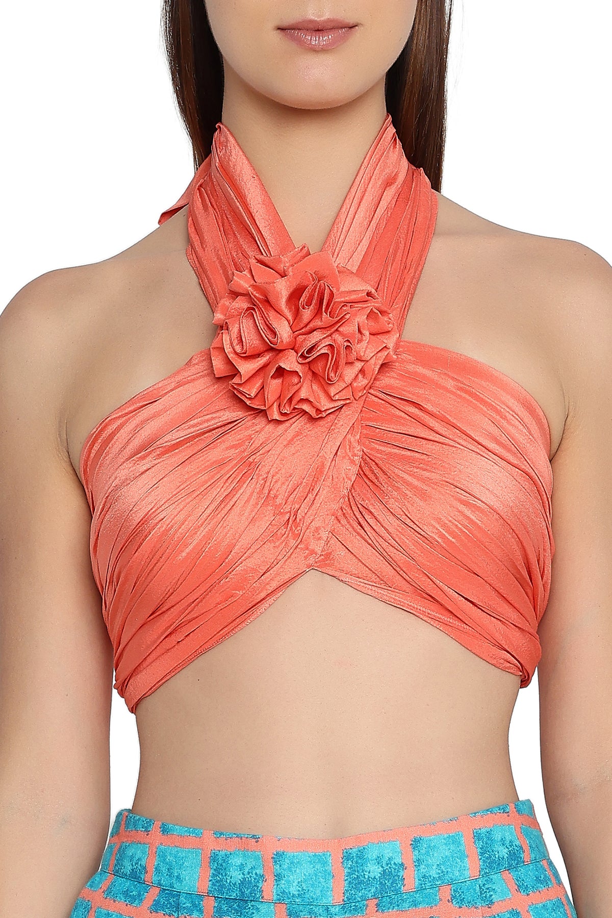 coral halter blouse 