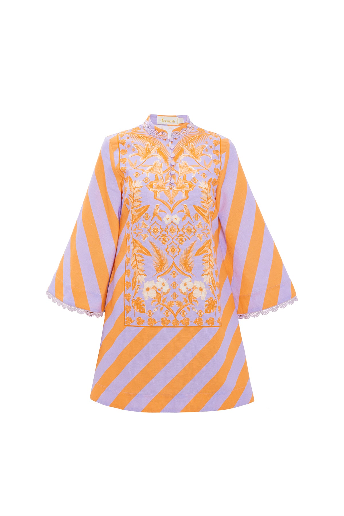 Lilac Azulejos Mini Kaftan Dress