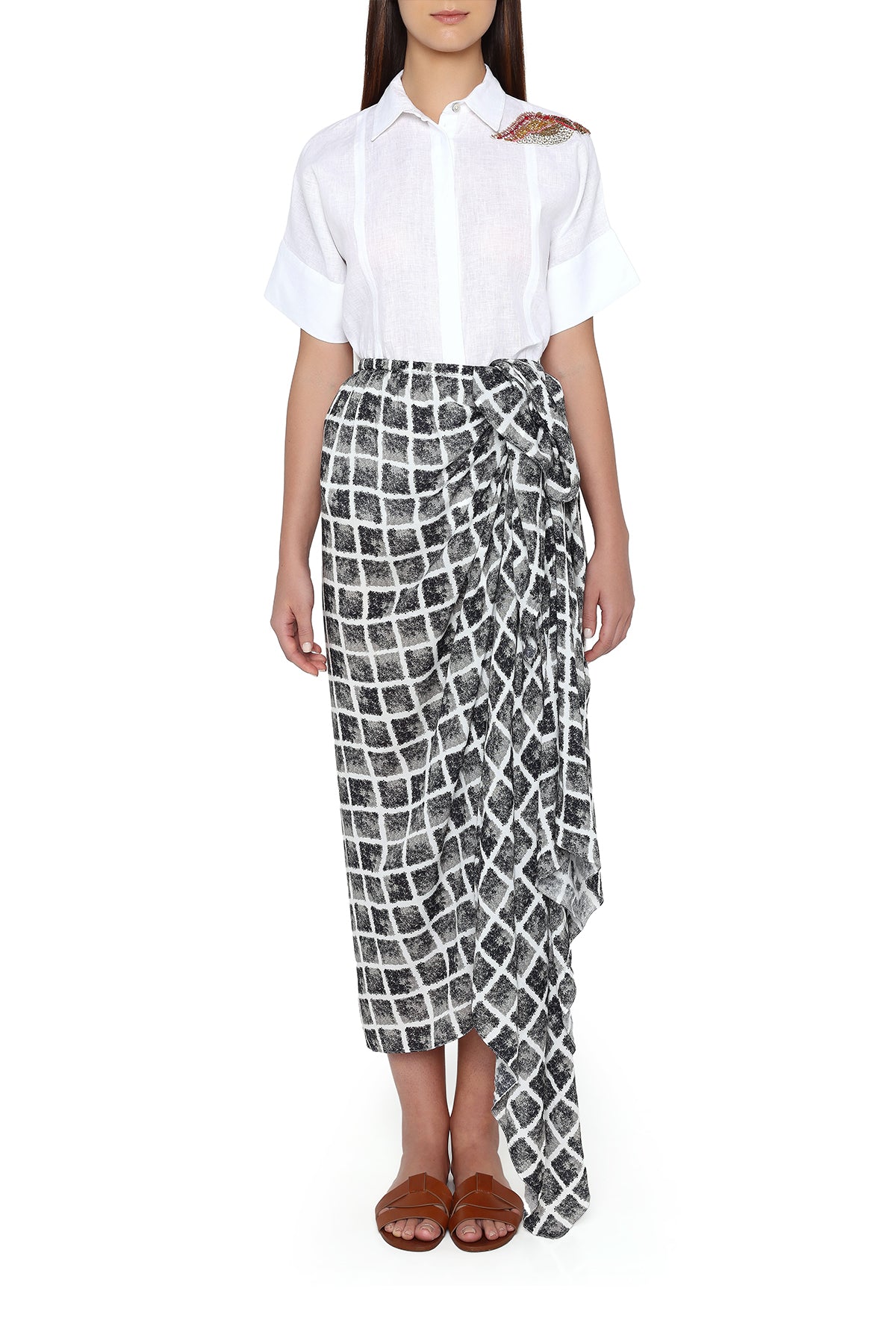 black and white check skirt
