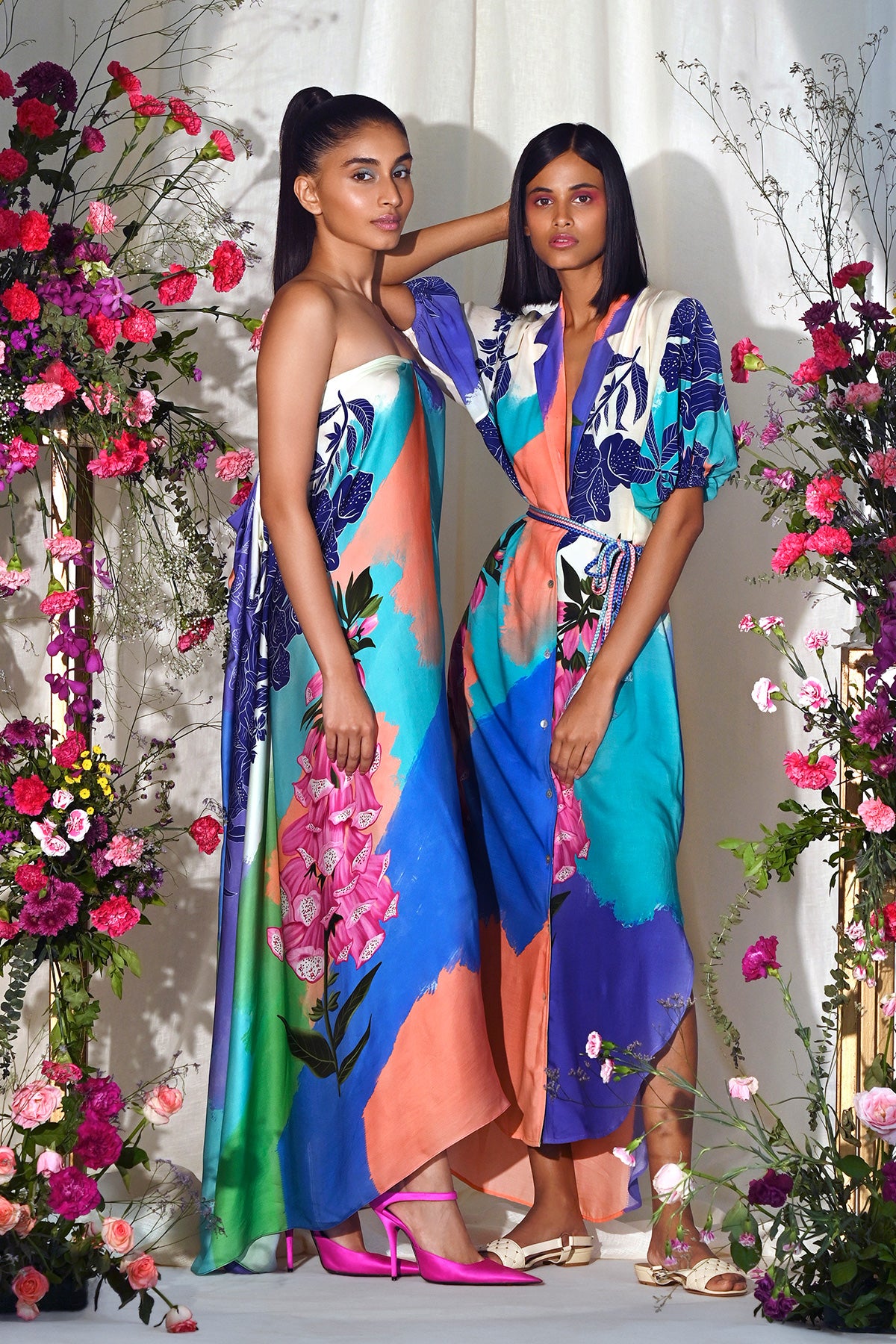 Foxgloves Draped Satin Gown