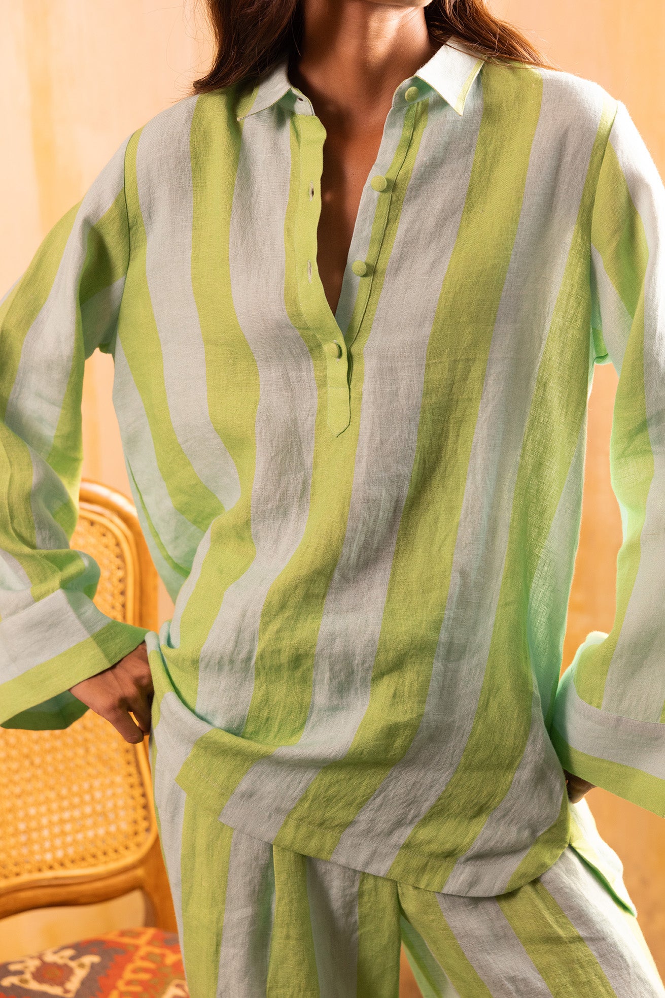 Linen Stripe Tunic Blouse
