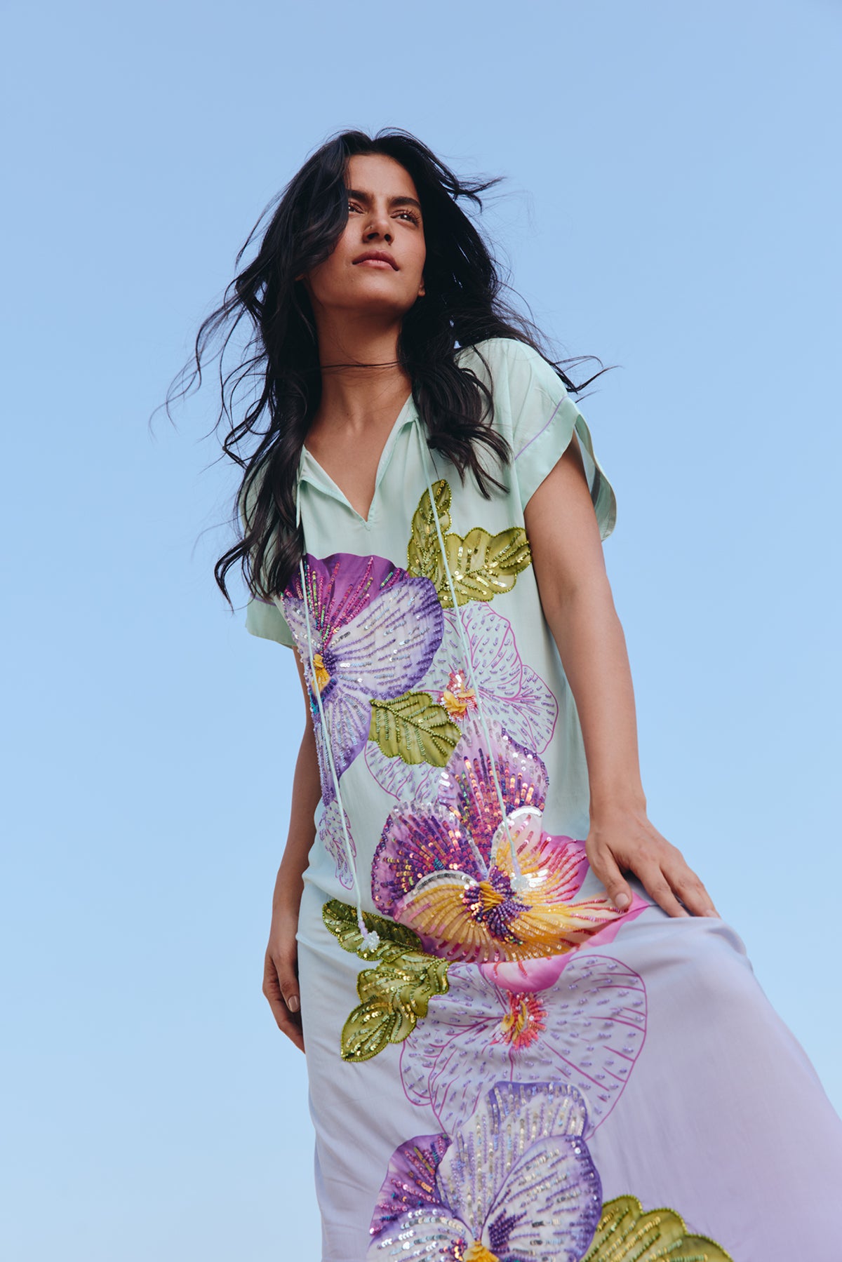 Hand beaded Pansy Maxi