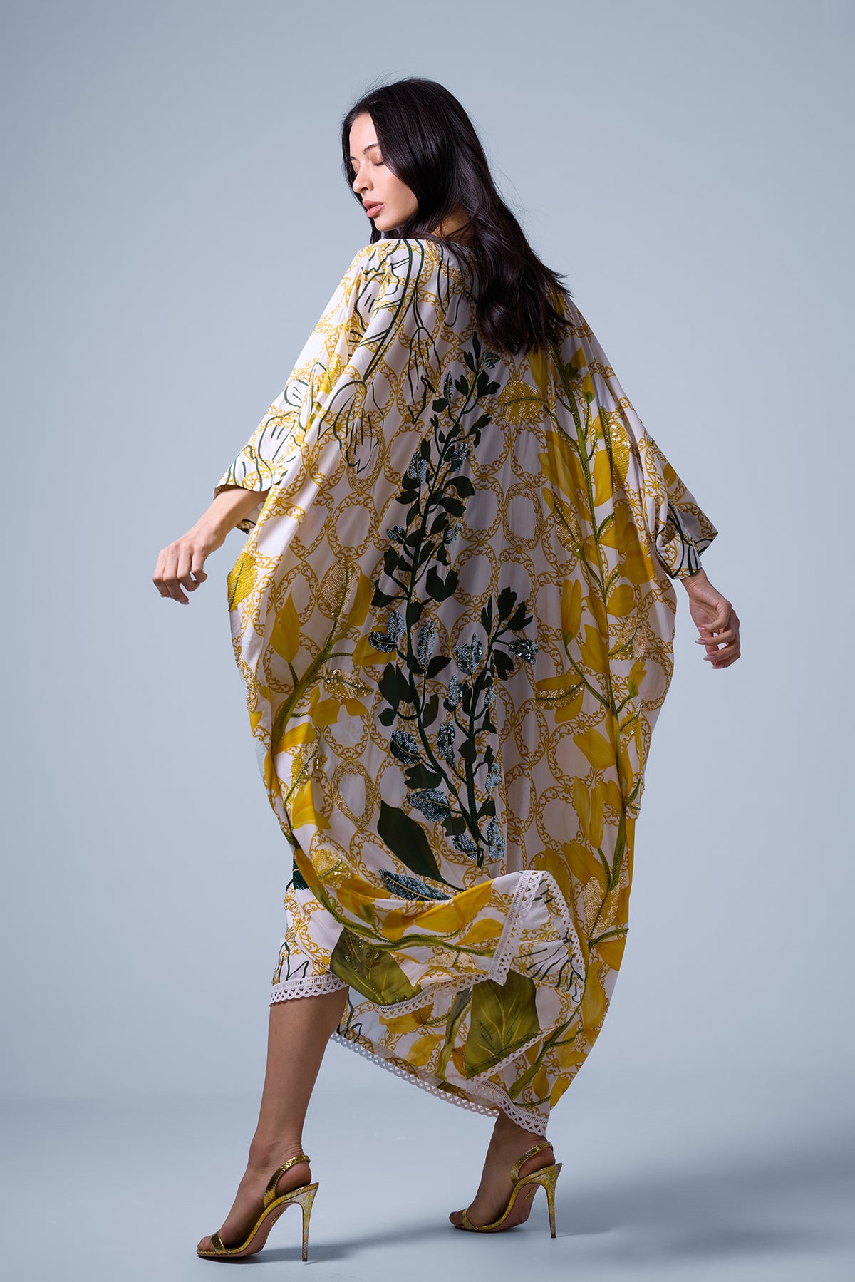 Garden Party Beaded Tie Up Kaftan Dress