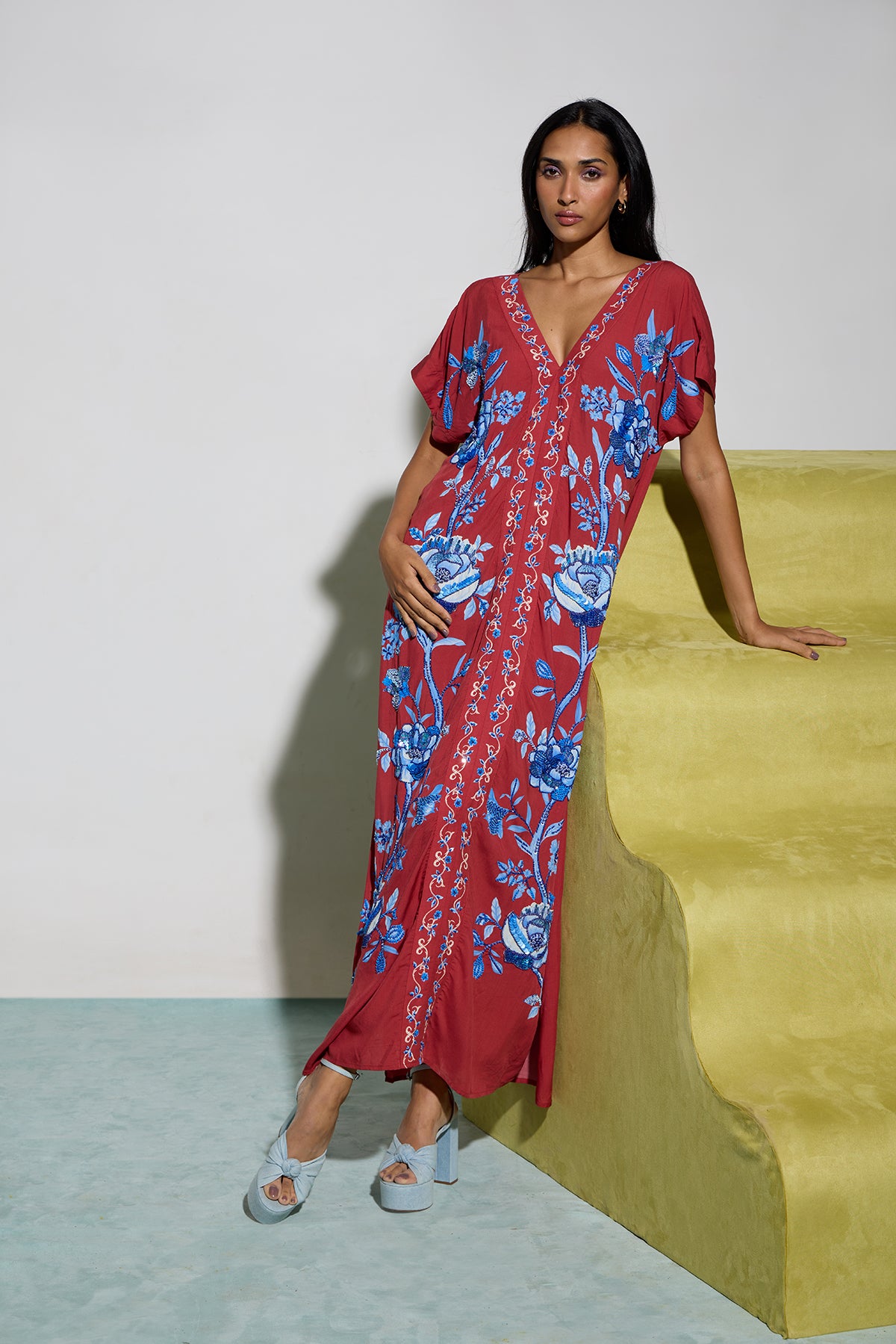 Rust Floral Draped Dress