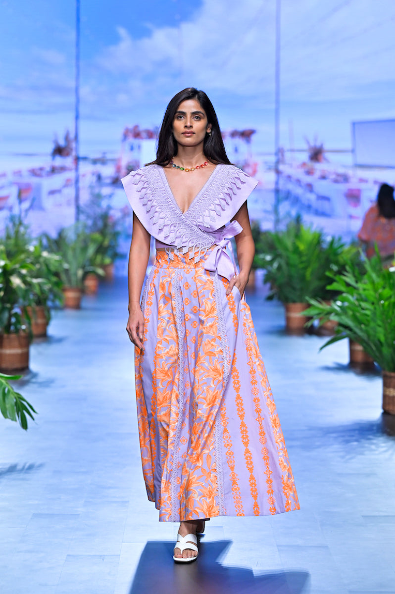 Hand Embroidered Paneled Maxi Skirt