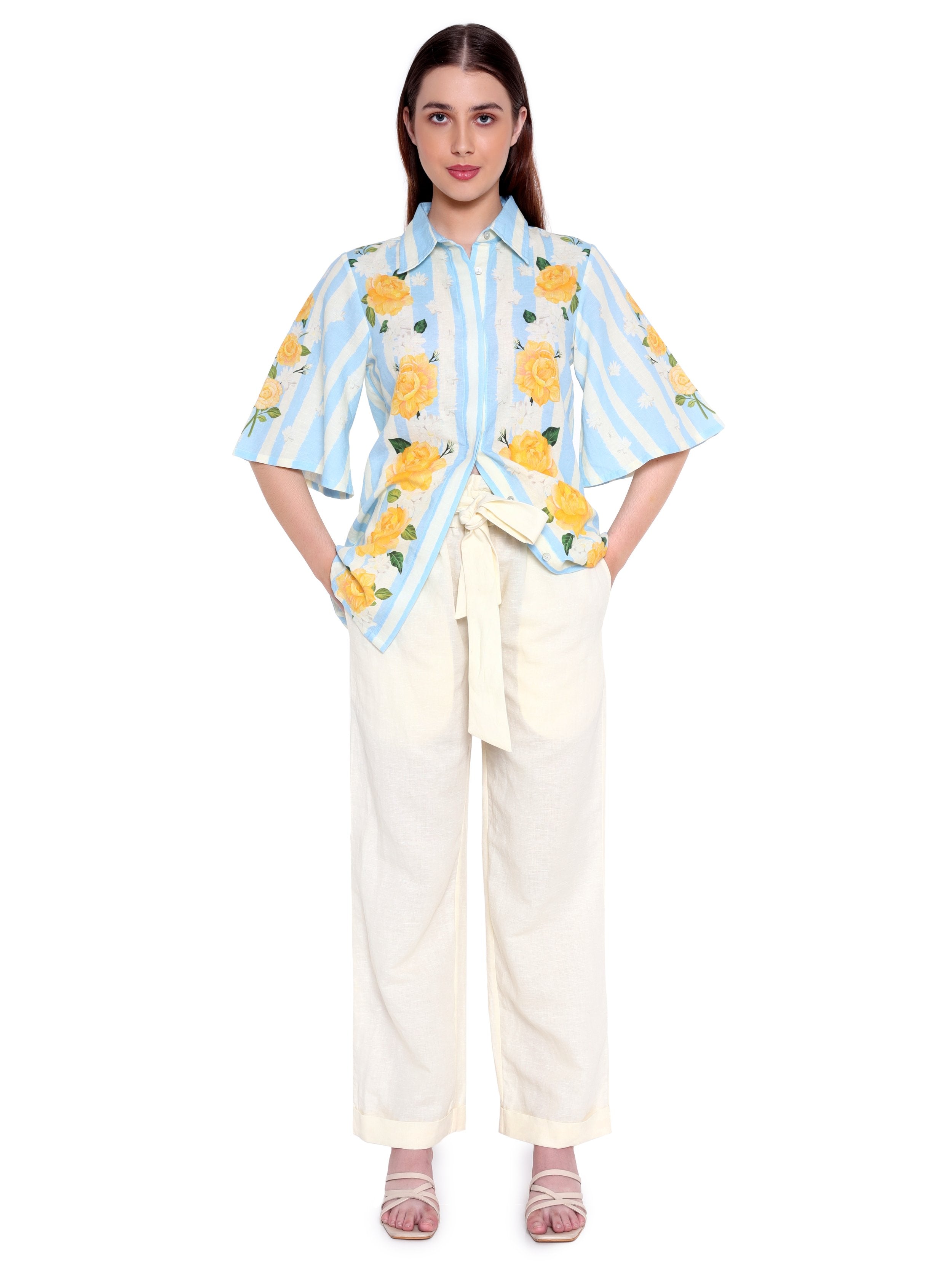 Blooming Roses and Stripes Shirt