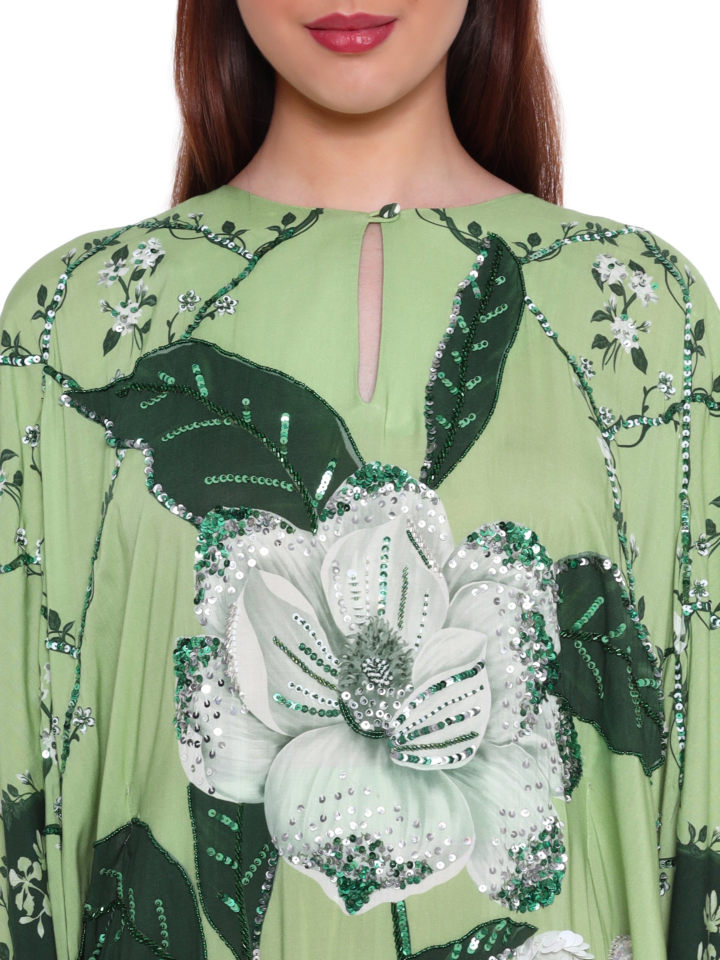Hand Beaded Magnolia Tie-up Kaftan Dress
