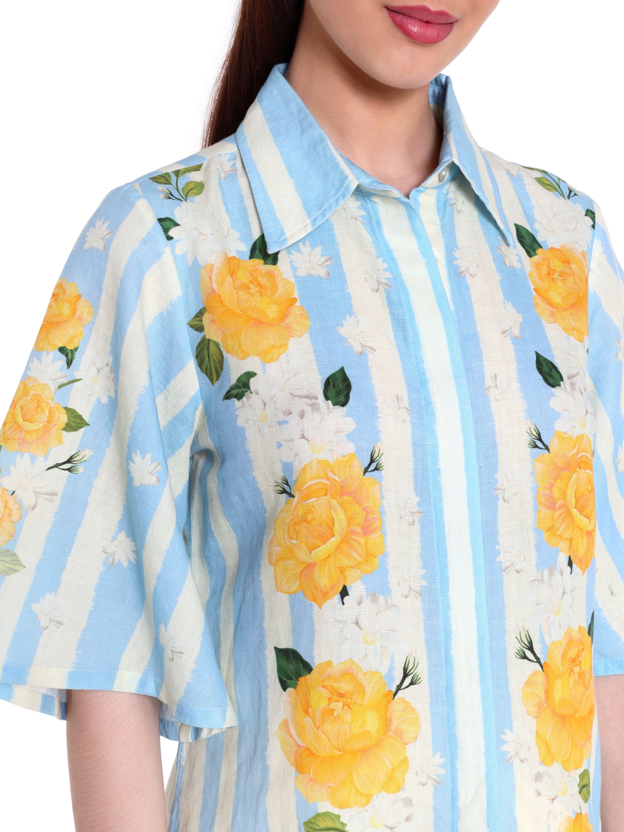 Blooming Roses and Stripes Shirt