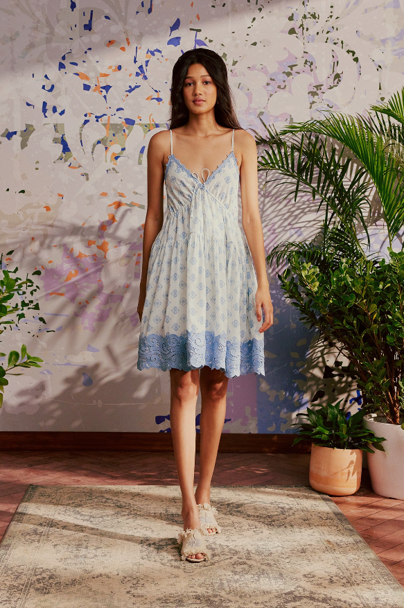 white and blue dress