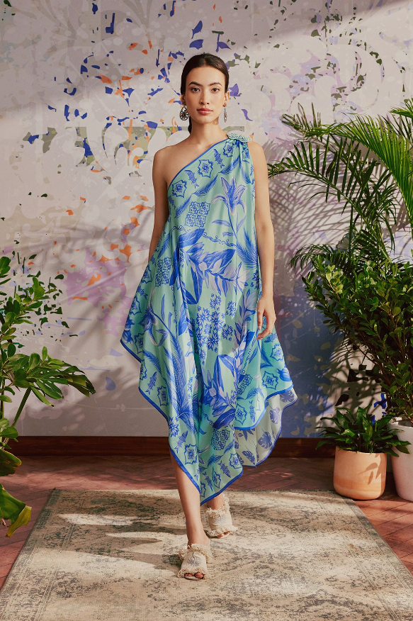 aqua printed scarf dress