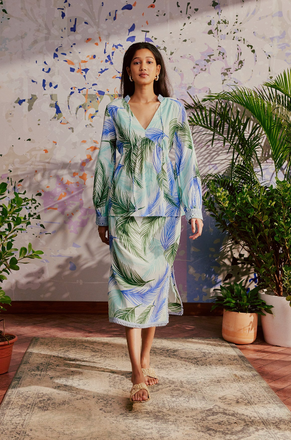 aqua emerald green palm dress
