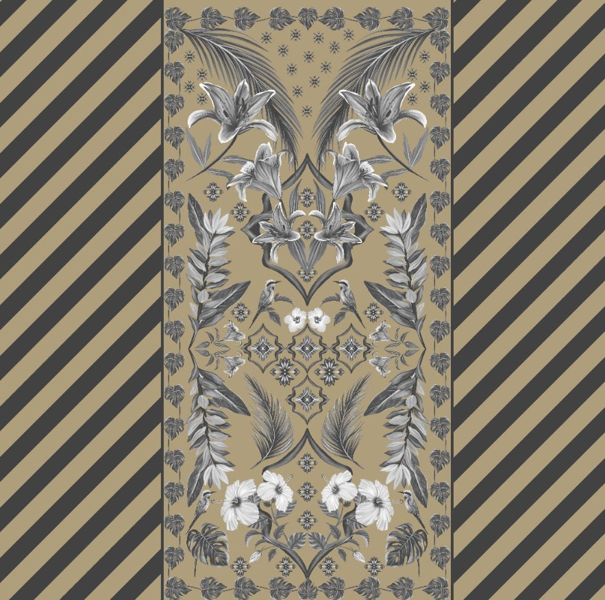 beige and charcoal printed pareo