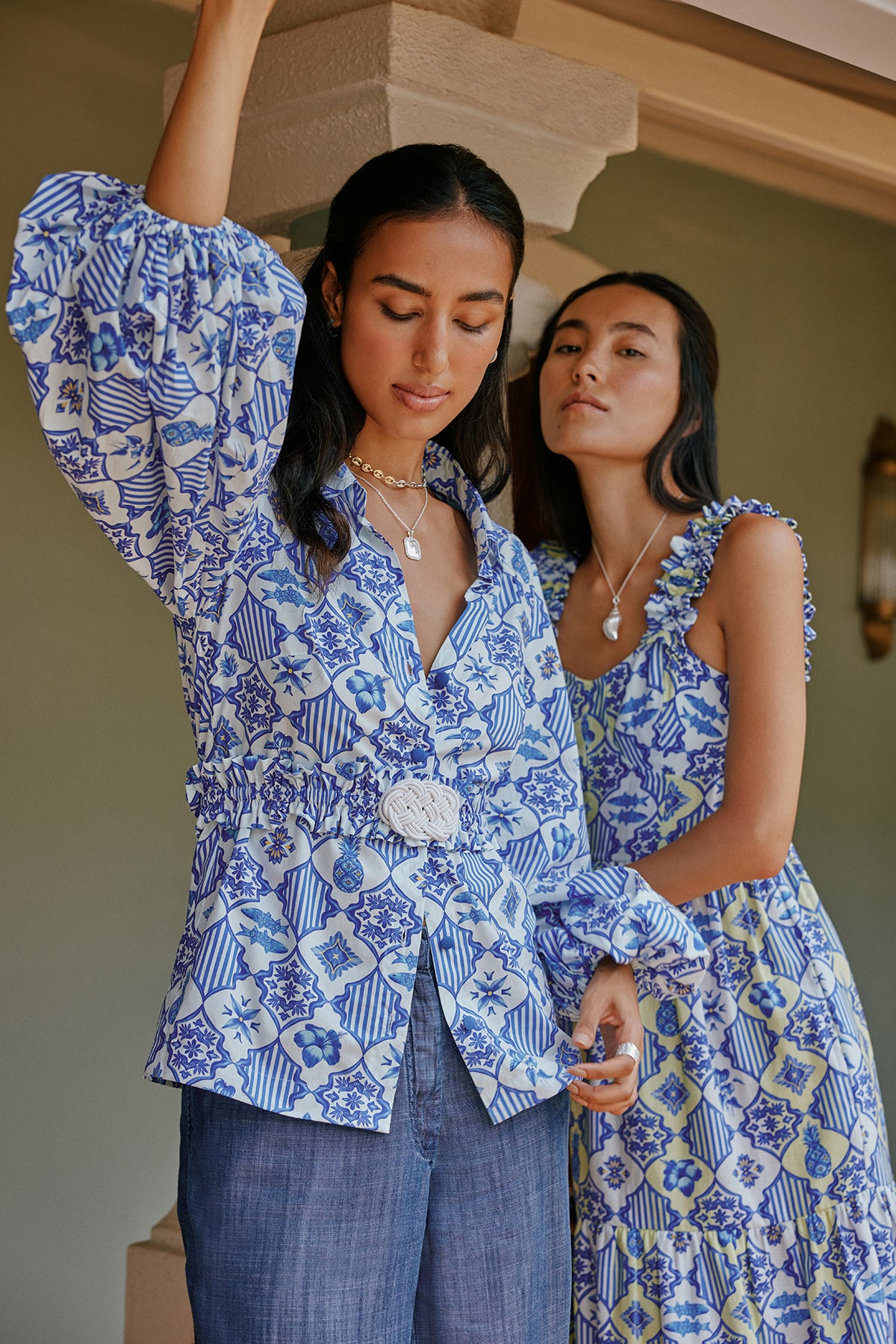 Belted Blouson Cotton Shirt
