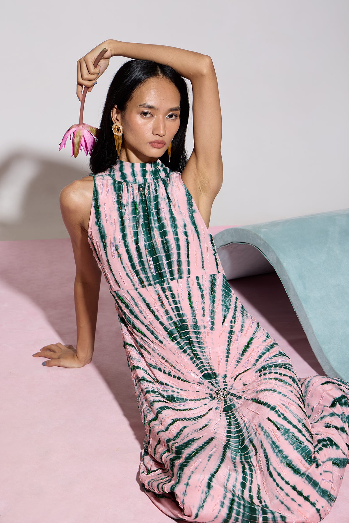 Hand Beaded Tie-dyed Maxi Dress