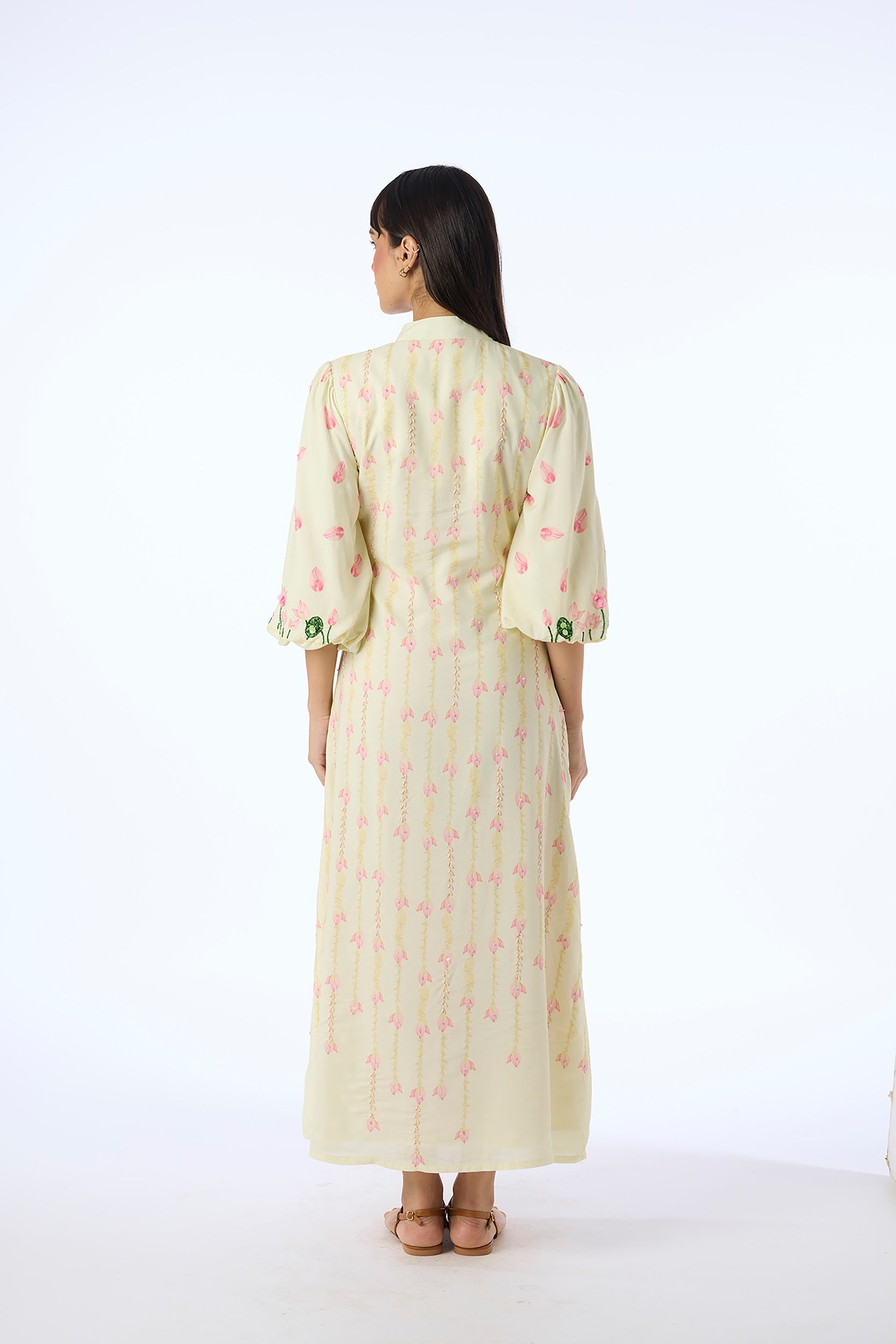 Hand Beaded Blooming Lotus Midi Dress